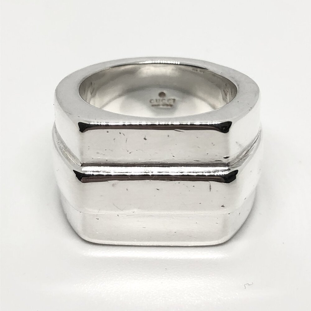 Gucci Wide Band Sterling 925 Silver Signature Logo Ring Authentic